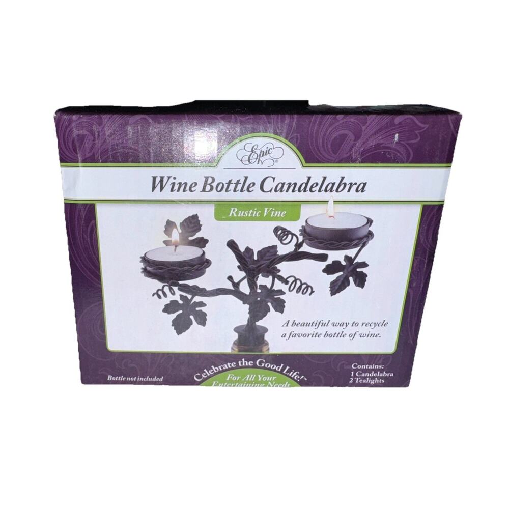 Epic Wine Bottle Candelabra Tea Lights Included Silver RUSTIC VINE NEW Open Box